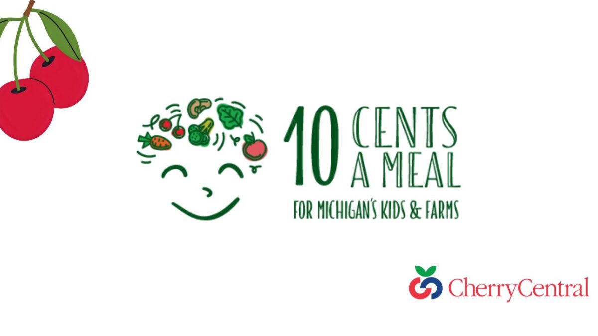 an image of 10 cents a meal logo with cherry central logo and montmorency cherry graphic
