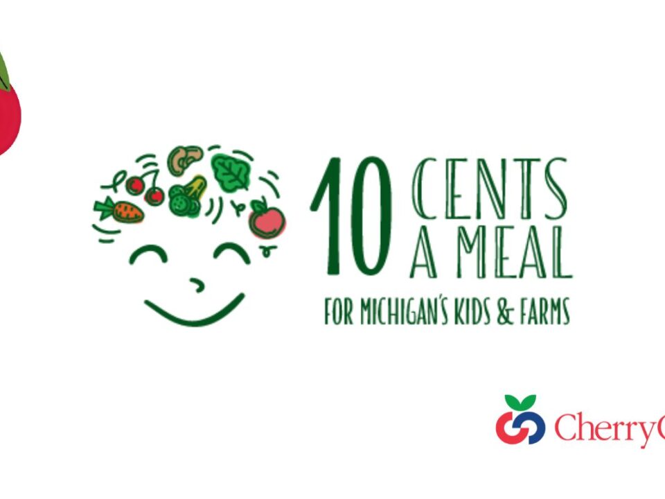 an image of 10 cents a meal logo with cherry central logo and montmorency cherry graphic
